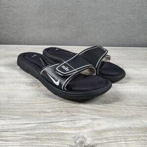 Nike Comfort Footbed Slide Sandals Swoosh Logo Slip On Flat Heel Black Sz 10